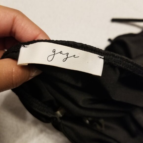 NWT Bodysuit with Rosette Black Halter Tube Top Shirt Ruched Sleeveless XS Gaze - Picture 10 of 13